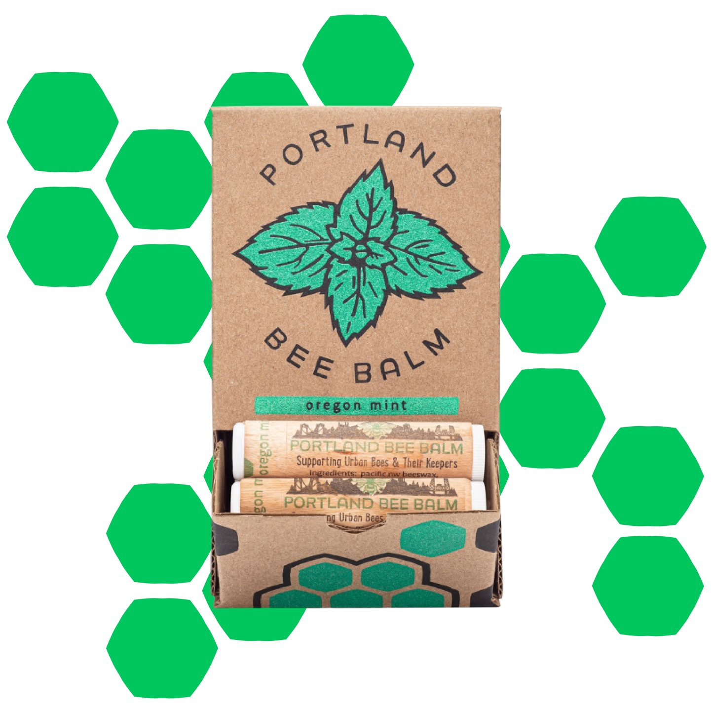 Portland Bee Balm - Oregon Mint Beeswax Lip Balm - Organic w/ Shelf Display