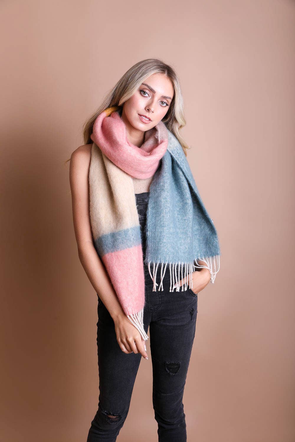 Leto Accessories - Winter Color Block Faux Mohair Scarf - Christmas 2024π