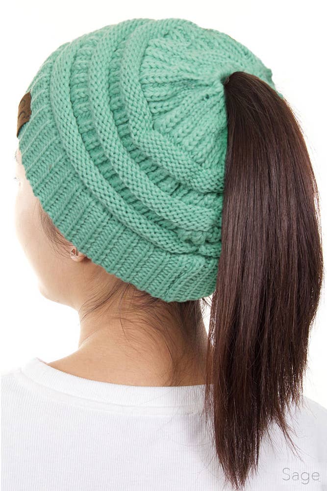 Hana - C.C Solid Color Ponytail Messy Bun Beanie