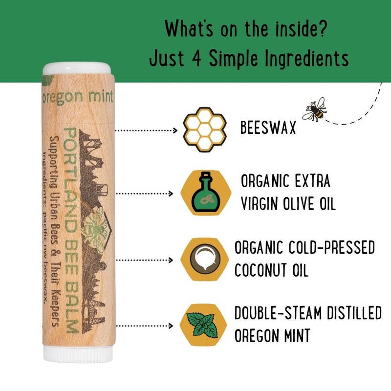 Portland Bee Balm - Oregon Mint Beeswax Lip Balm - Organic w/ Shelf Display