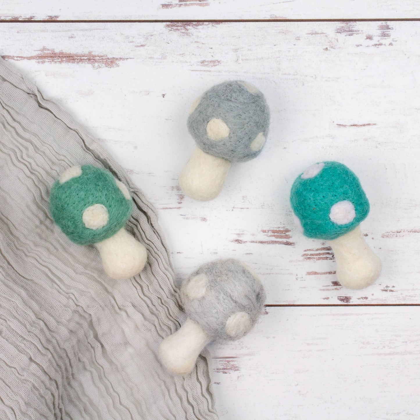 Grey Blue Mushrooms Felt Wool Eco Pet Toys Fresheners BULK