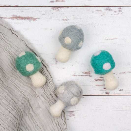 Grey Blue Mushrooms Felt Wool Eco Pet Toys Fresheners BULK