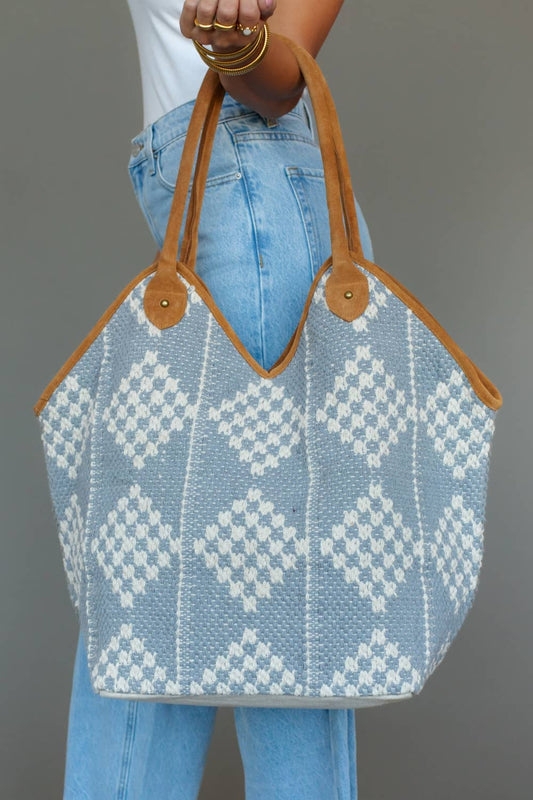 Panache - Blue Gray & Cream Diamond Pattern Tote