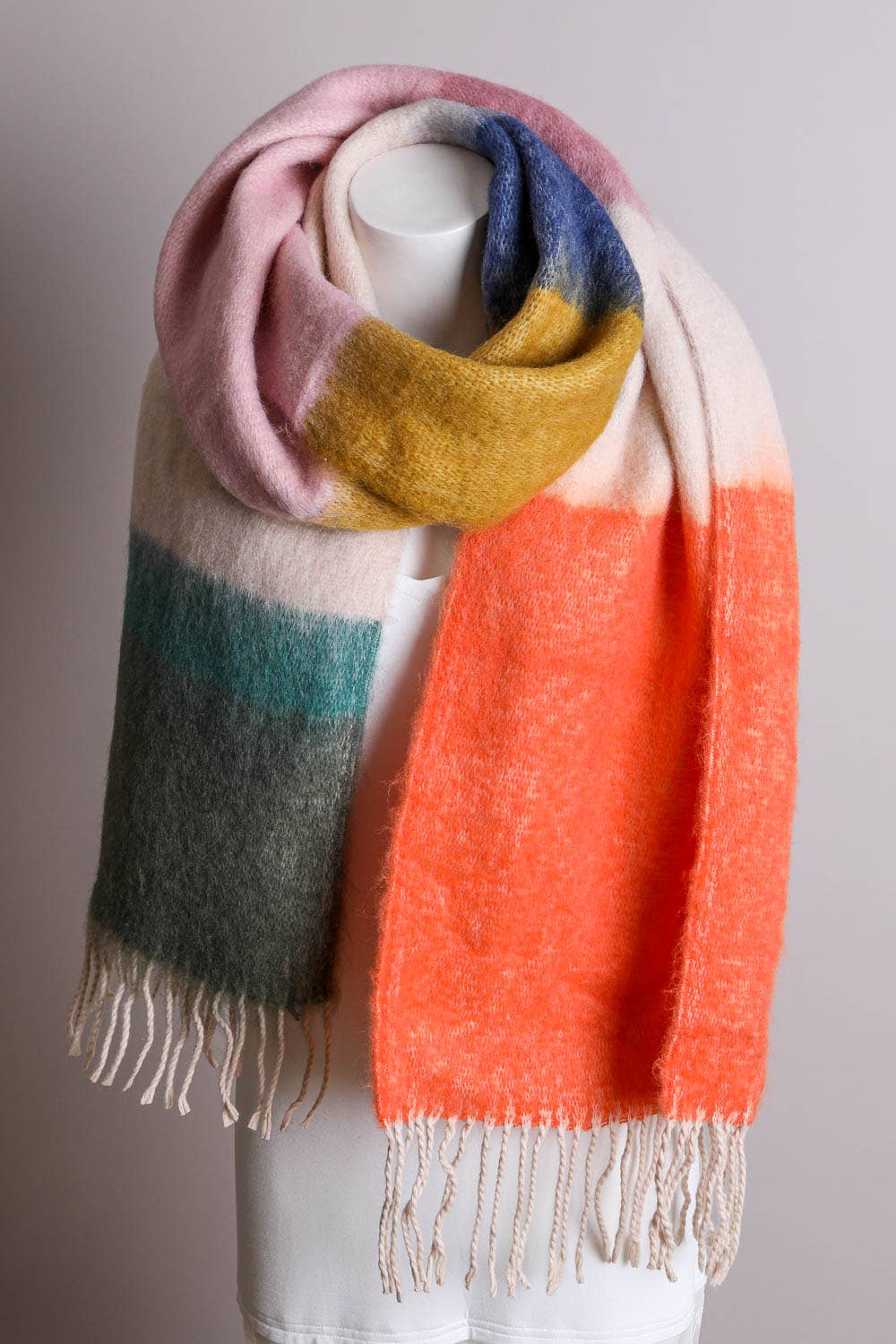 Leto Accessories - Winter Color Block Faux Mohair Scarf - Christmas 2024π
