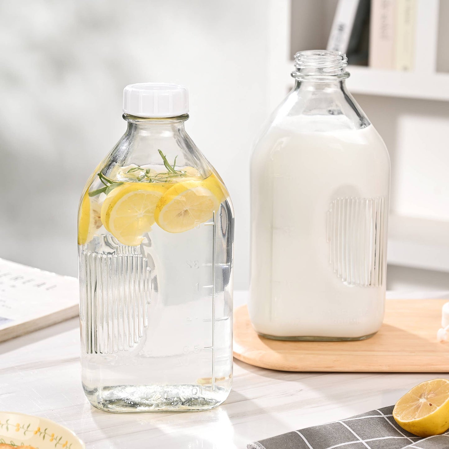 Fox Run Large Glass Milk Bottles, 64oz/2 Quart