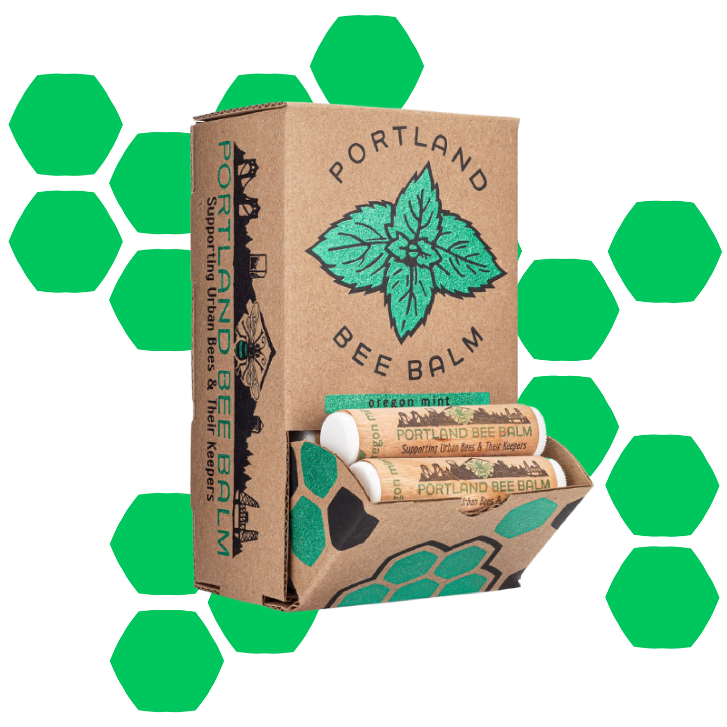 Portland Bee Balm - Oregon Mint Beeswax Lip Balm - Organic w/ Shelf Display