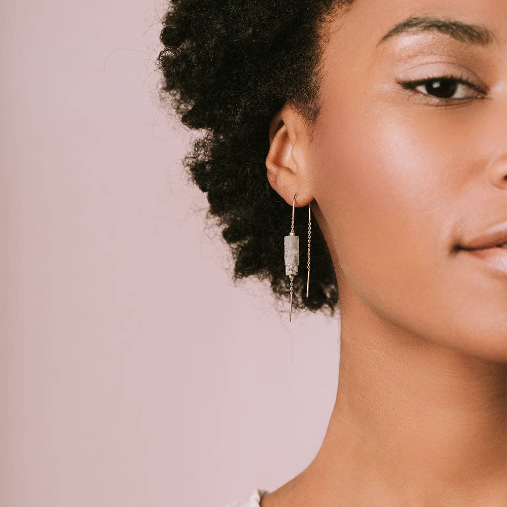 Scout Curated Wears - Rectangle Stone Earring - Amazonite/Amber/Gold