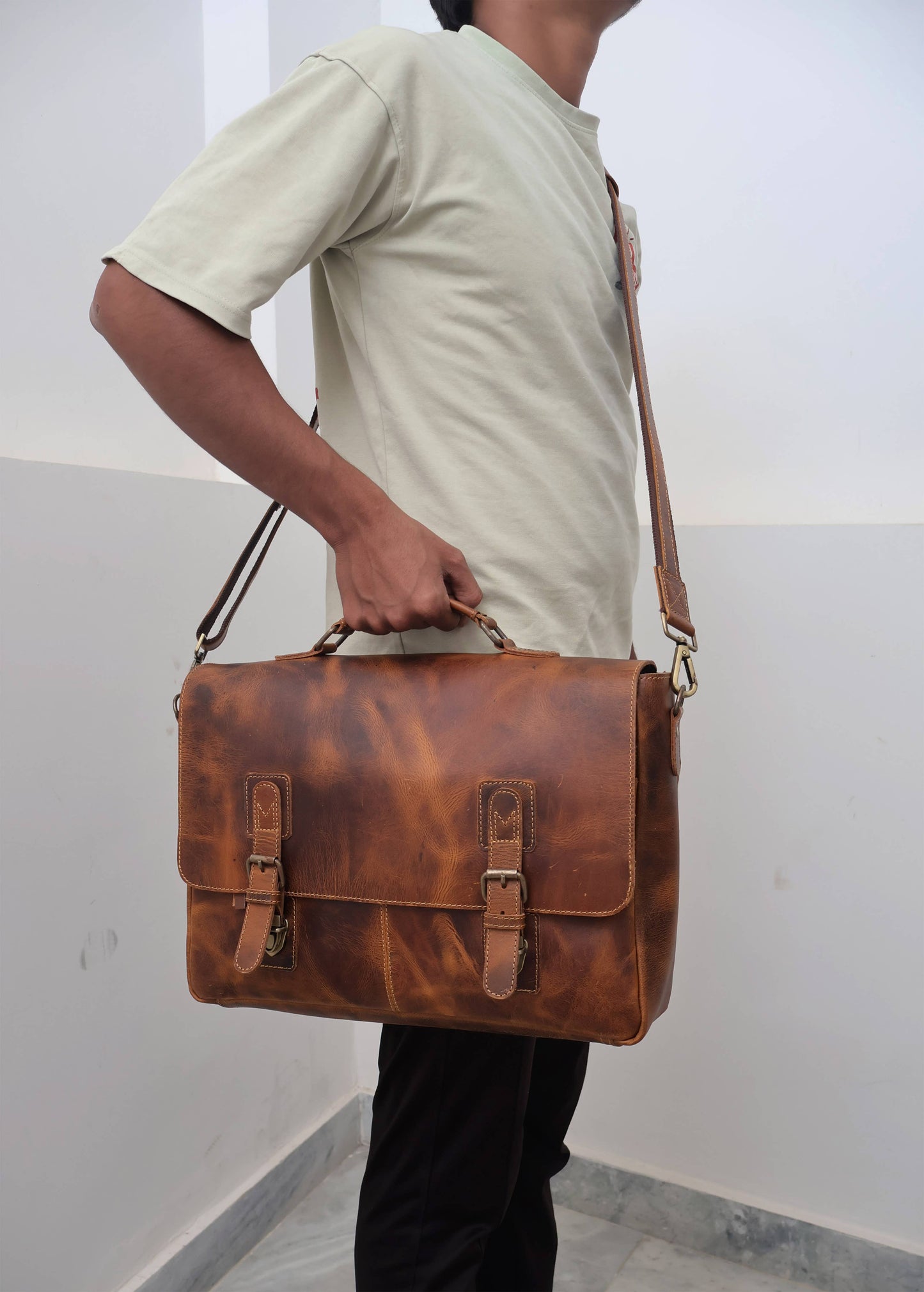Buffalo Leather Vintage Messenger Bag