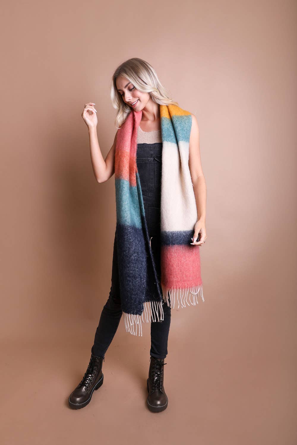Leto Accessories - Winter Color Block Faux Mohair Scarf - Christmas 2024π