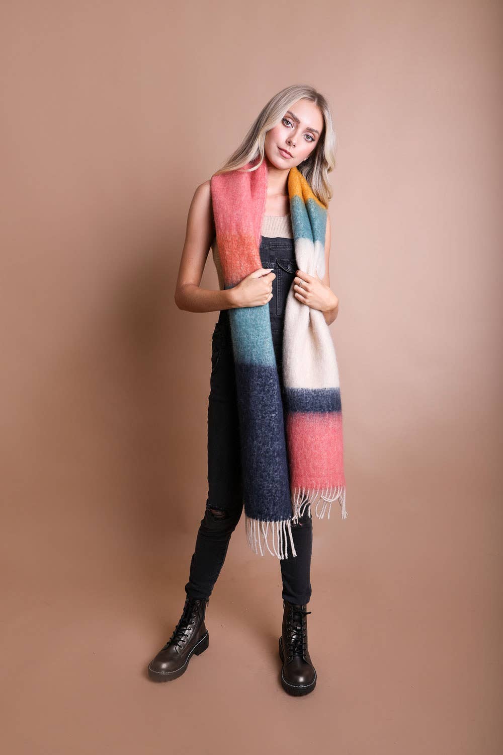 Leto Accessories - Winter Color Block Faux Mohair Scarf - Christmas 2024π