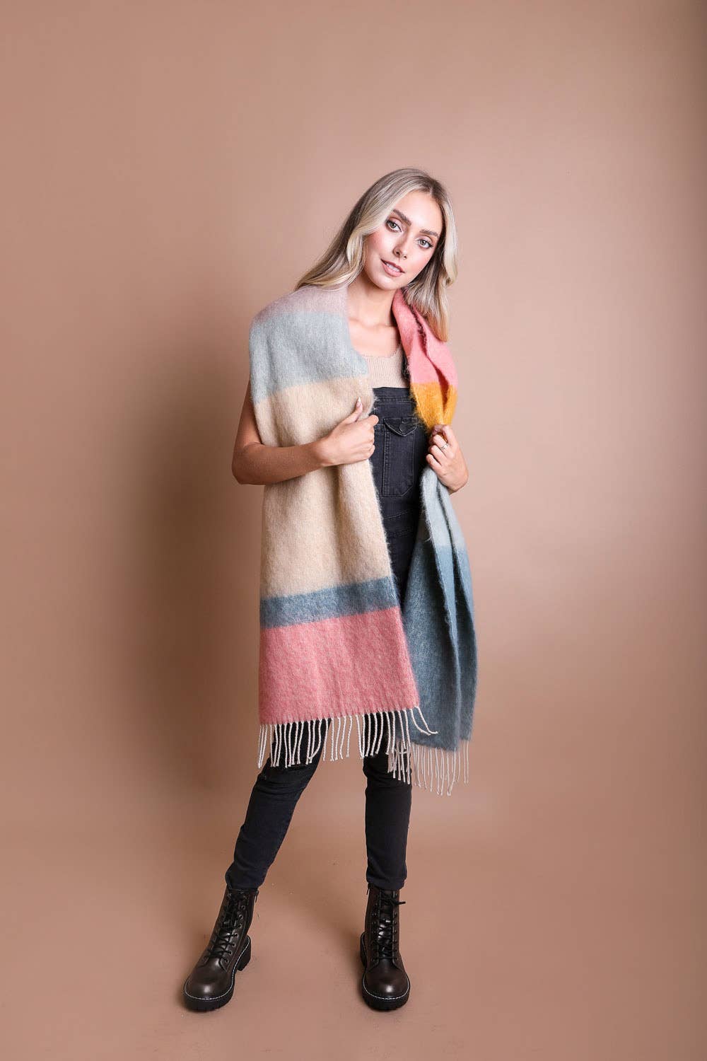 Leto Accessories - Winter Color Block Faux Mohair Scarf - Christmas 2024π