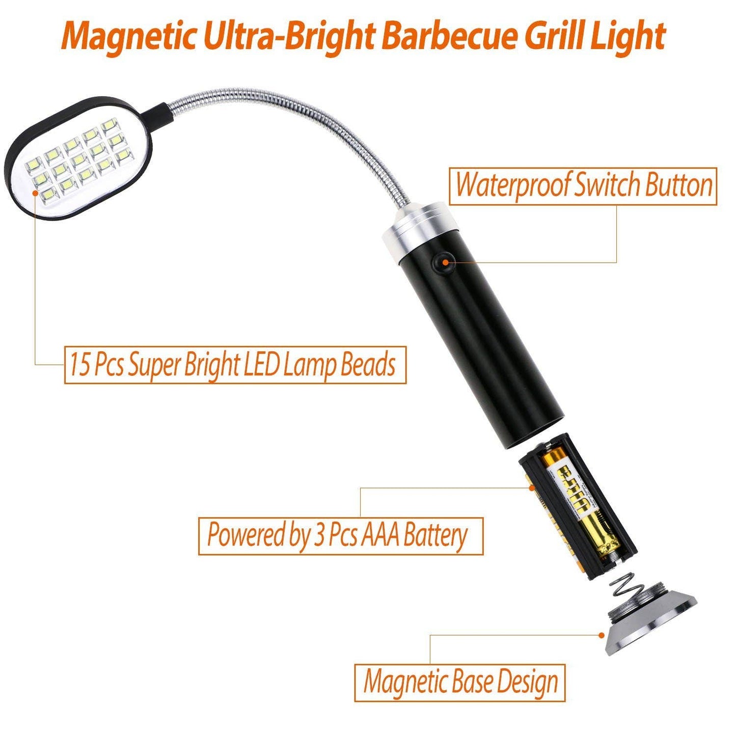 Fox Run Brands - Outset Outdoor Rotating Grill Light, Magnetic Base, 11.2"