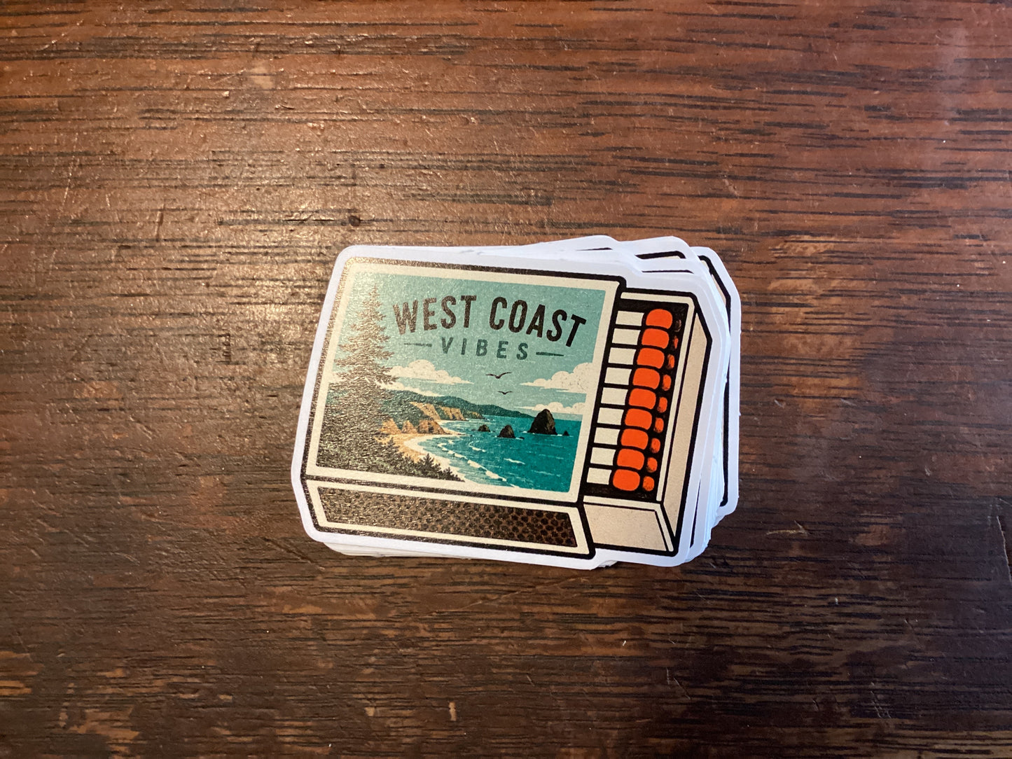 West Coast Vibes Mountain Matchbox Sticker