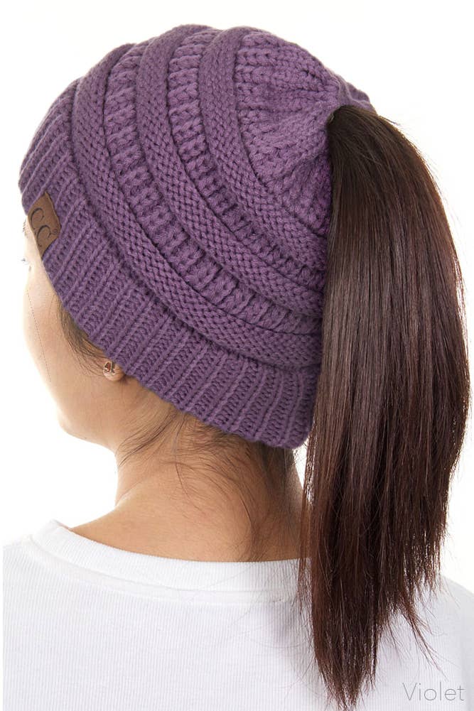 Hana - C.C Solid Color Ponytail Messy Bun Beanie