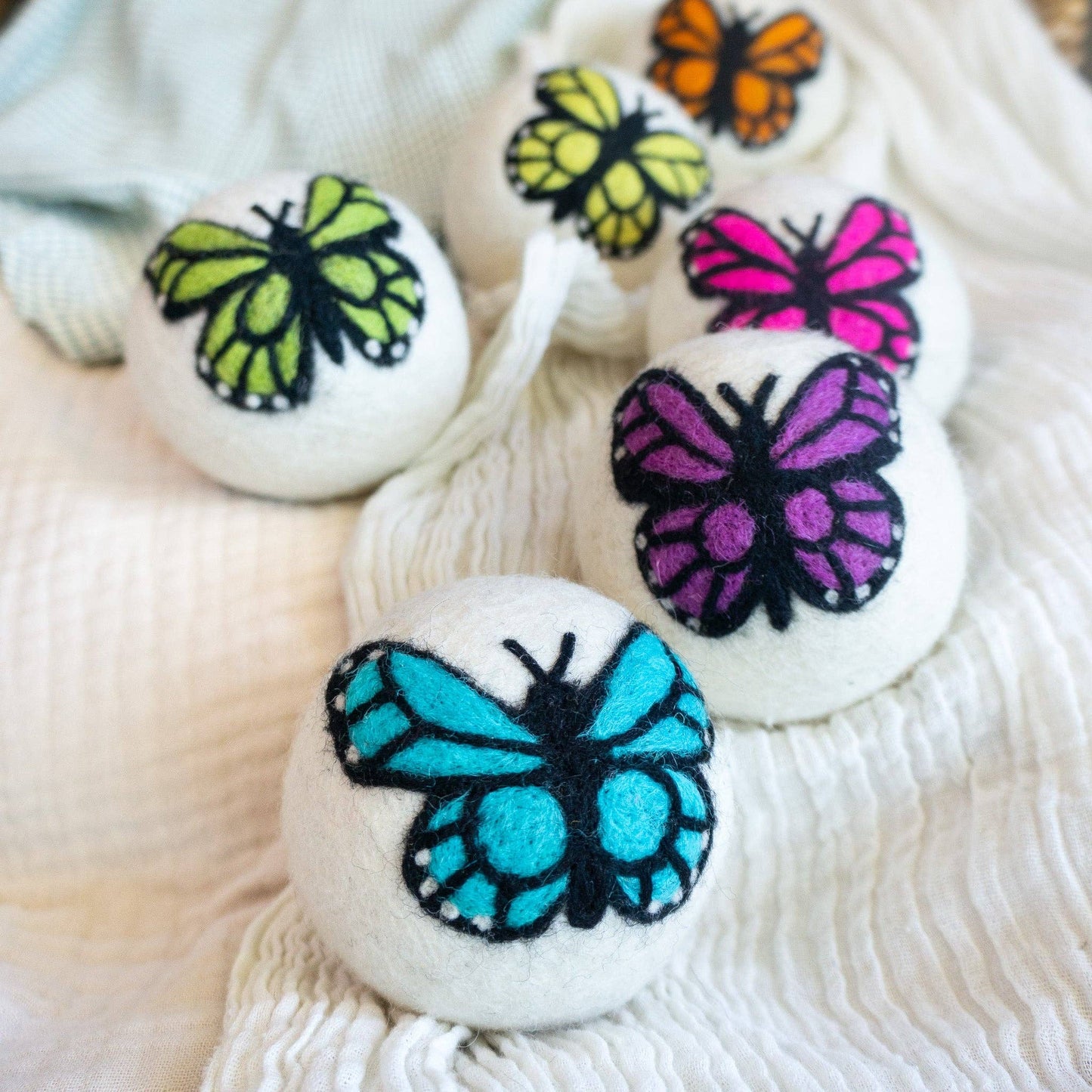 Friendsheep - Rainbow Monarch Butterfly Eco Wool Dryer Ball - Set of 6