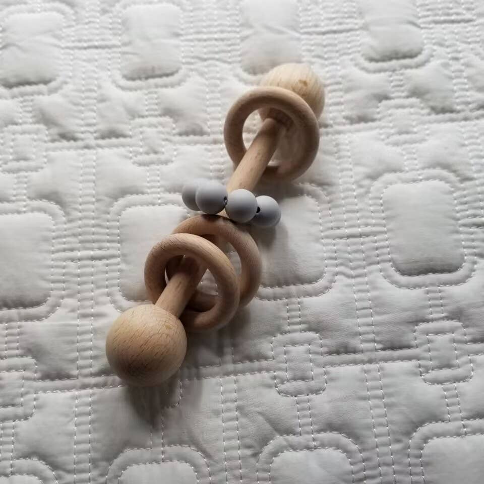 Silicone Wood Teething Rattle Toys