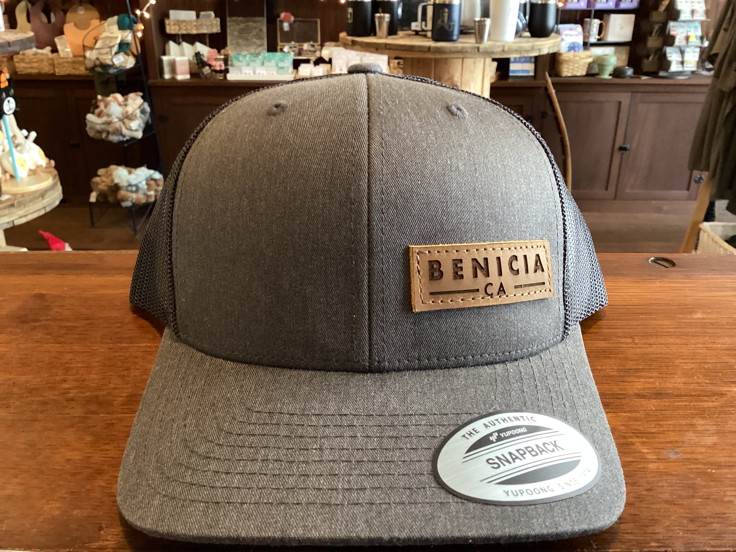Benicia - CA Rectangle Leather Patch Trucker Hat