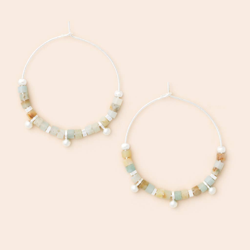 Scout Curated Wears - Stone Disc Hoop Earring - Amazonite/Silver