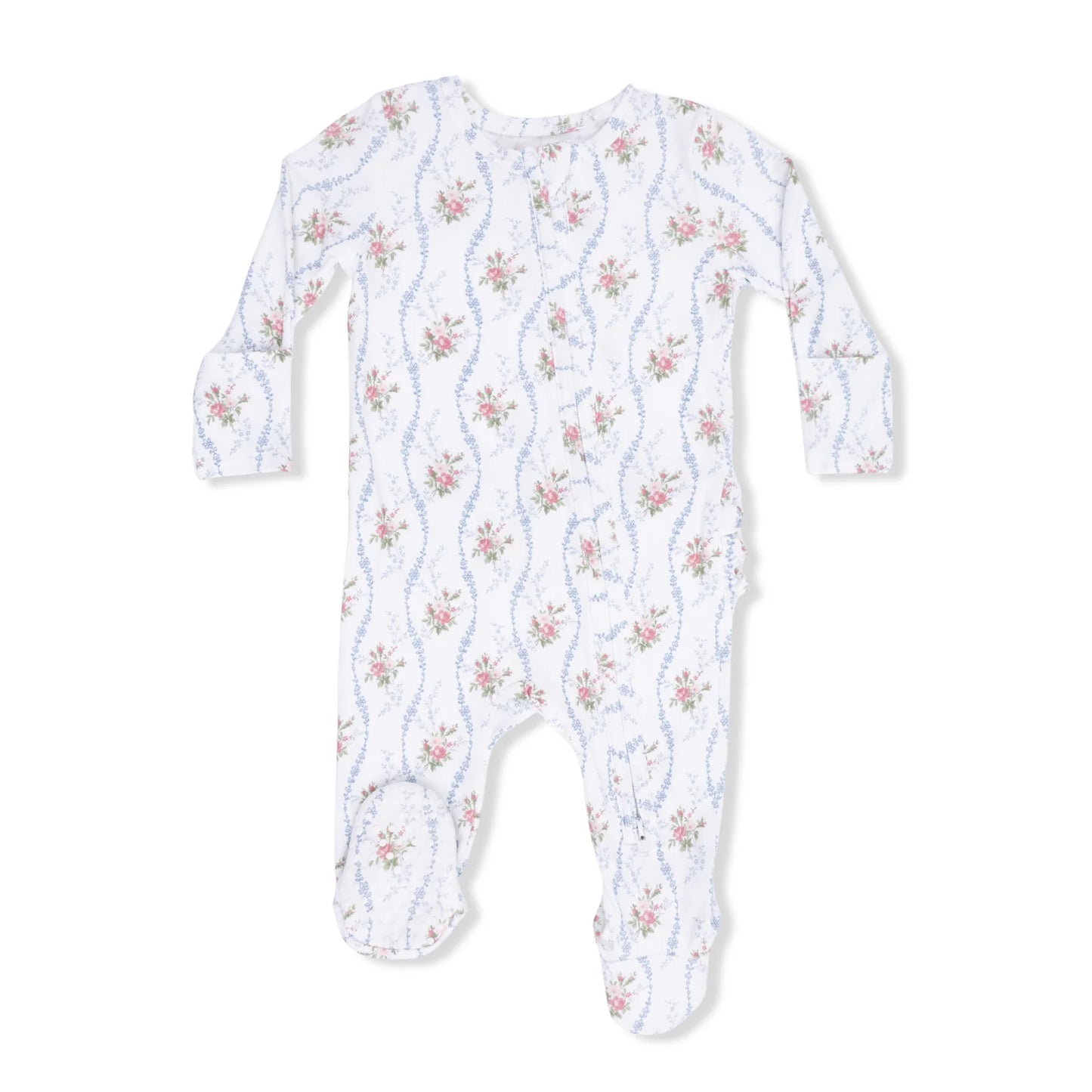 Angel Dear - Heirloom Rose Stripe - 2-way Ruffle Back Zipper Footie