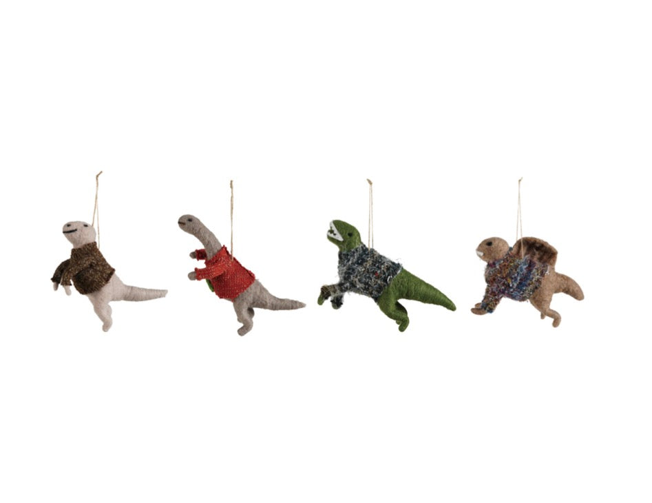 Wool Felt Dinosaur in Sweater Ornament