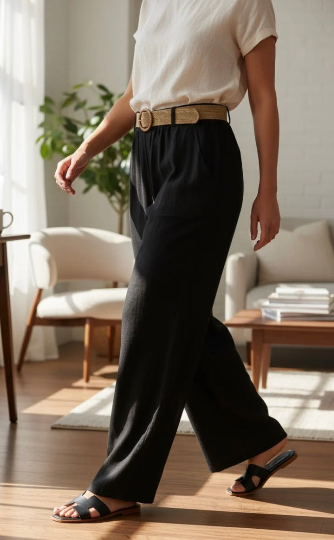 Linen Pant w/ Belt | Black