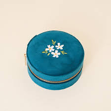 Round Velvet Jewelry Case Teal