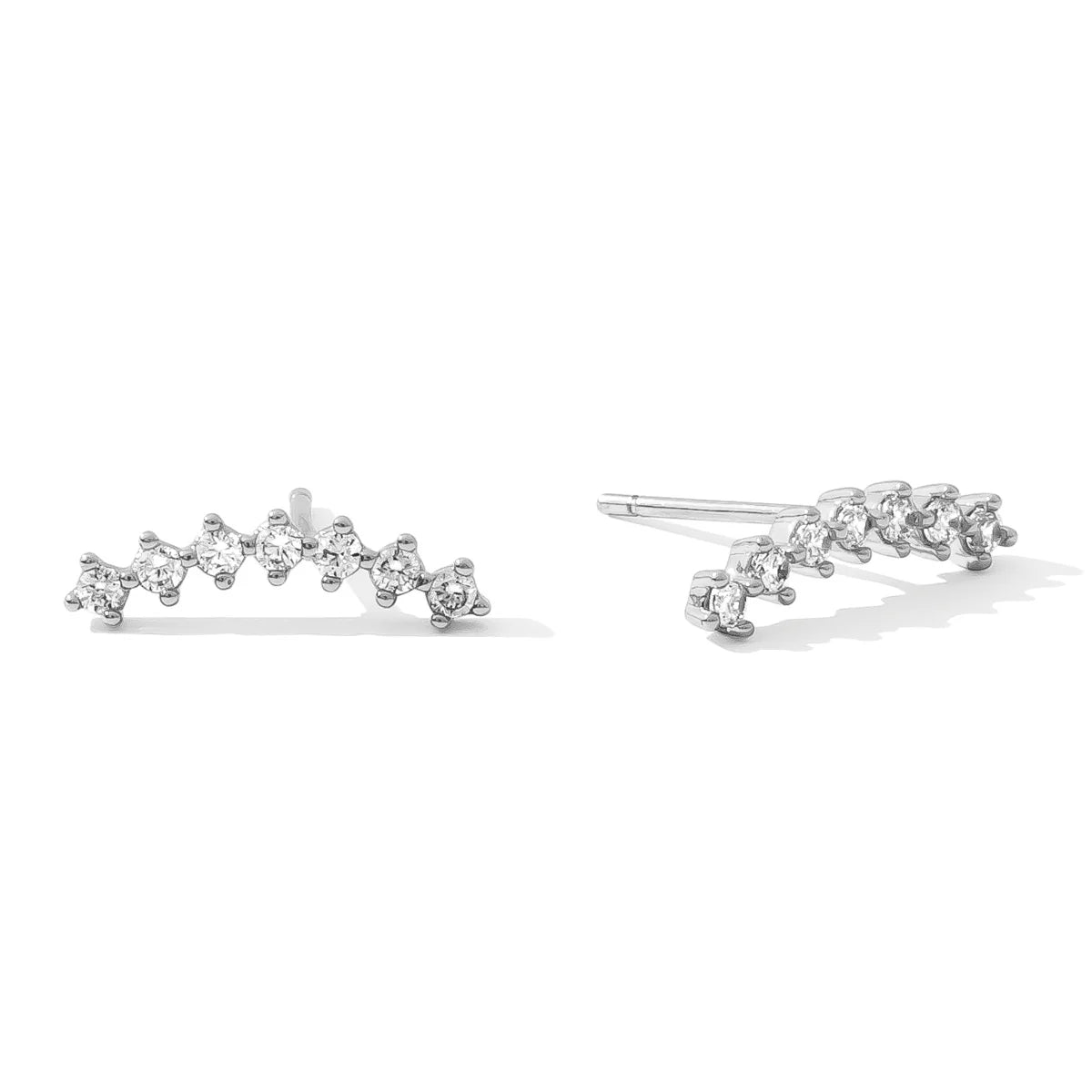 Arched Row of 7 Cubic Zirconias Stud Earrings
