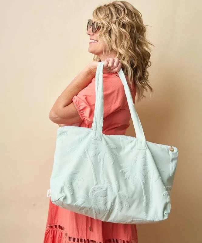 Terry Tote - Aqua Palm