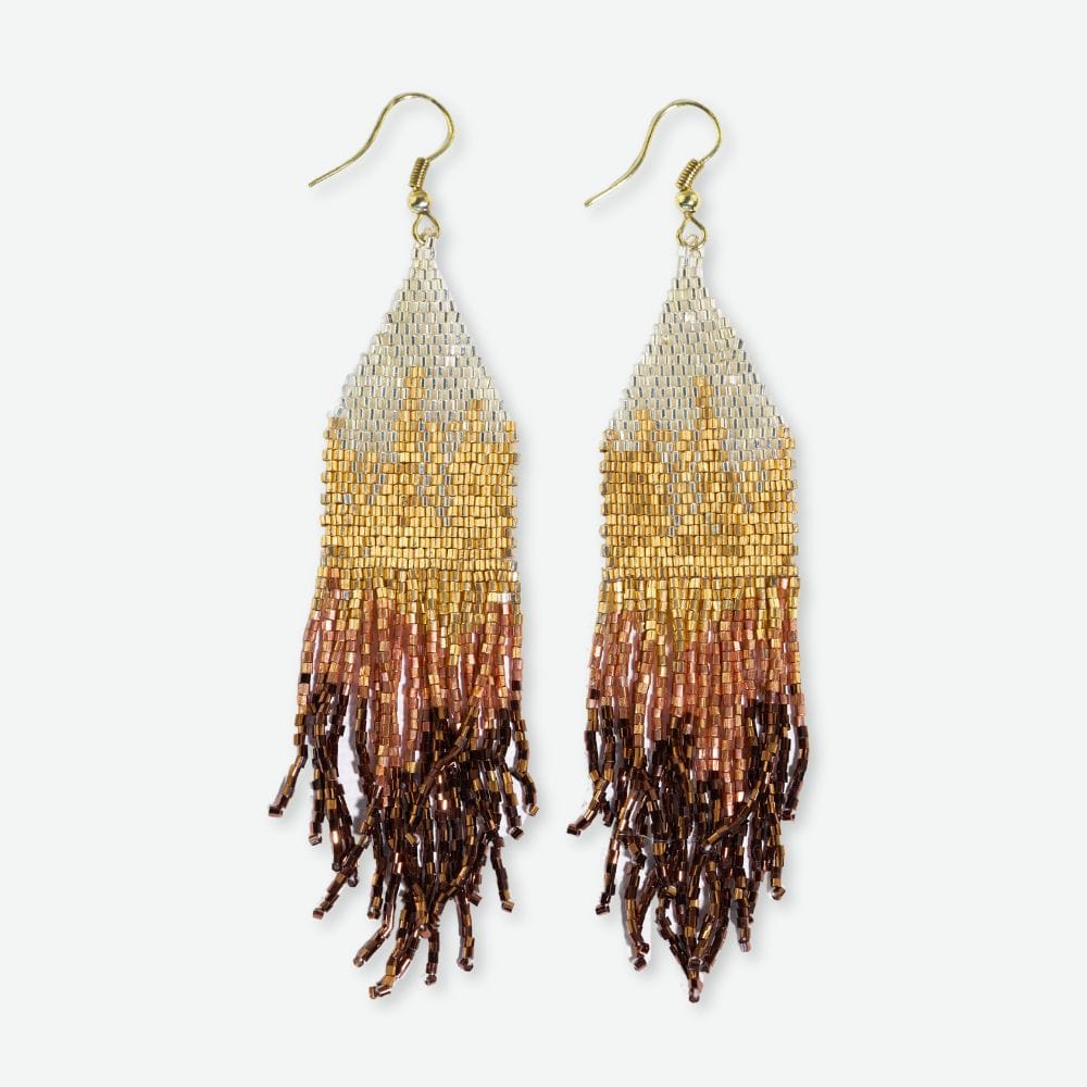 Claire ombré beaded fringe earrings mixed metallic