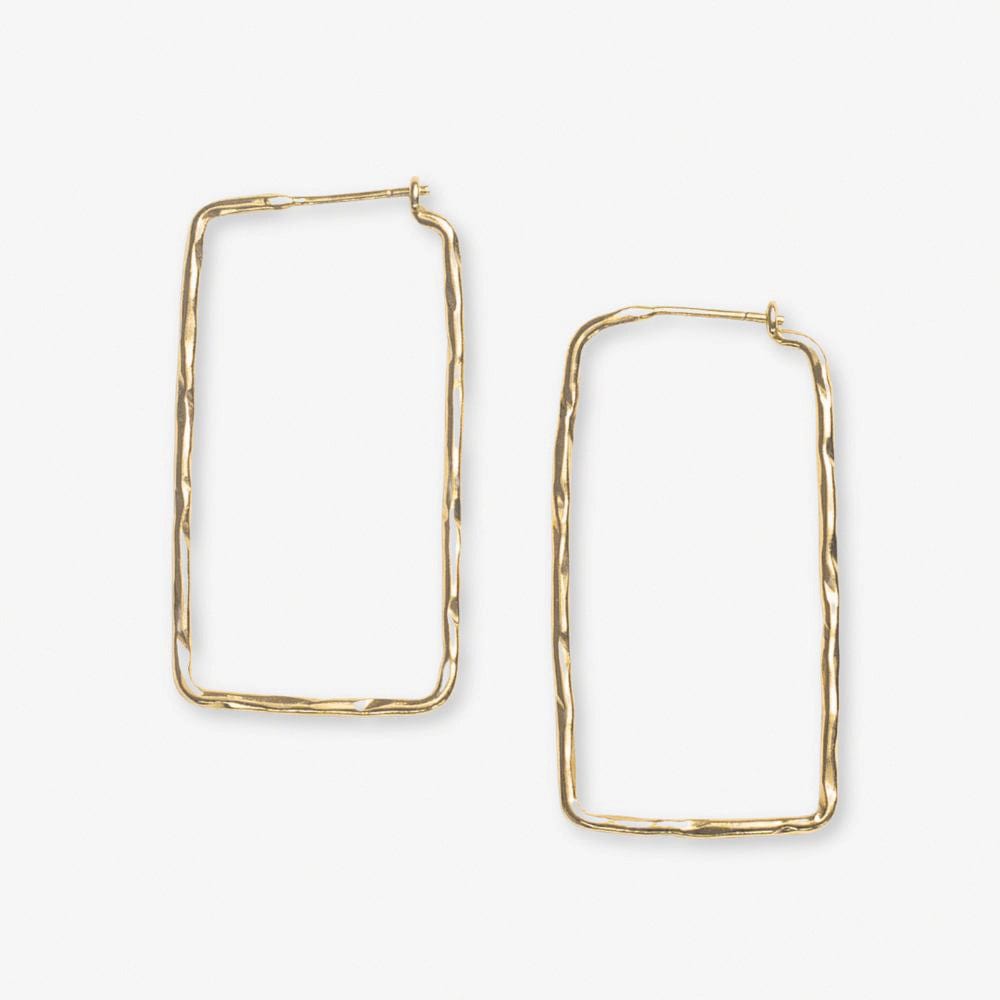 Athena Rectangle Bar Thin Hoop Earrings Brass