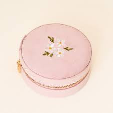 Round Velvet Jewelry Case-Floral Blush