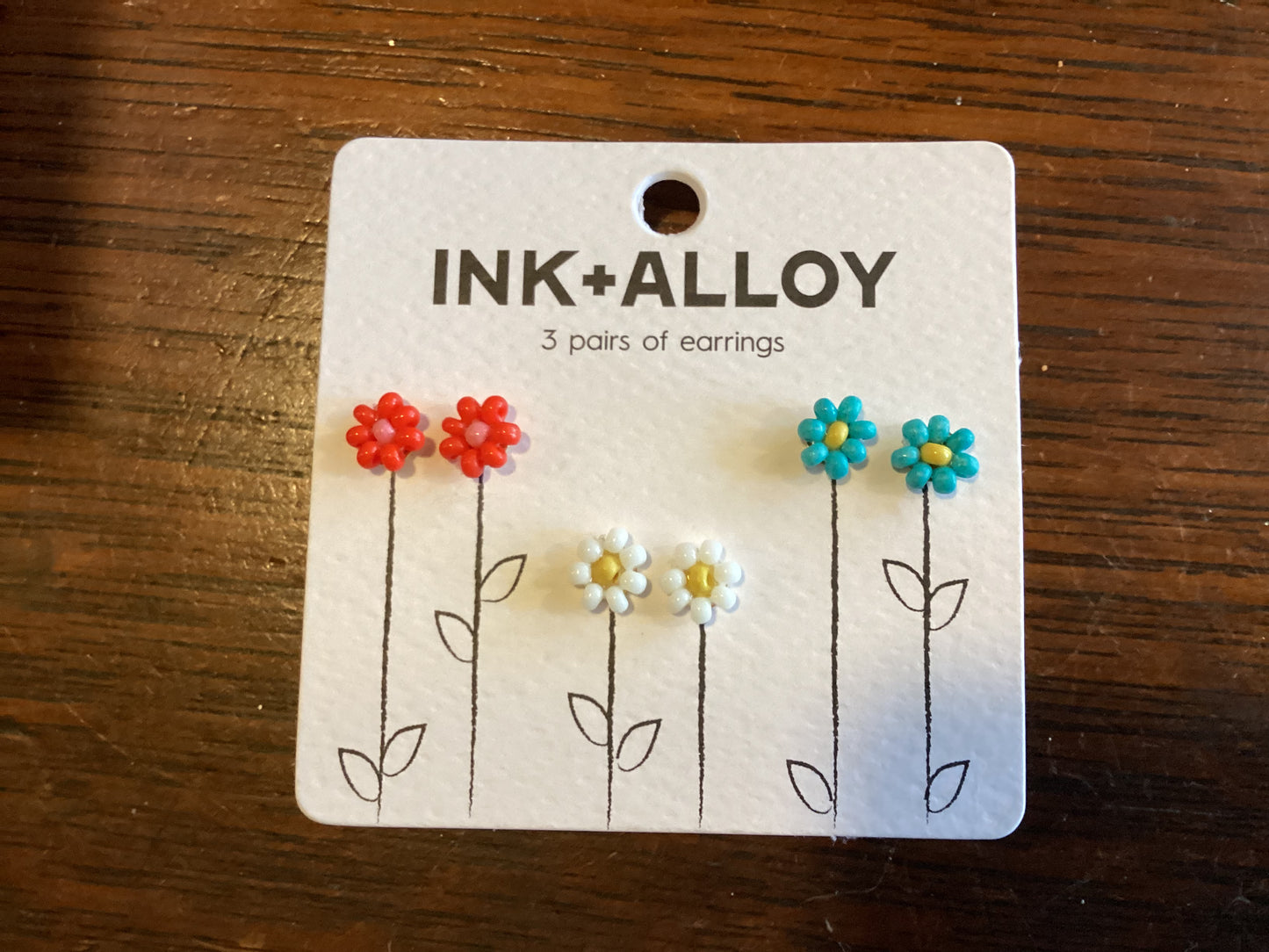 Tina Flower Earrings Trio - Aqua/Tomato/White
