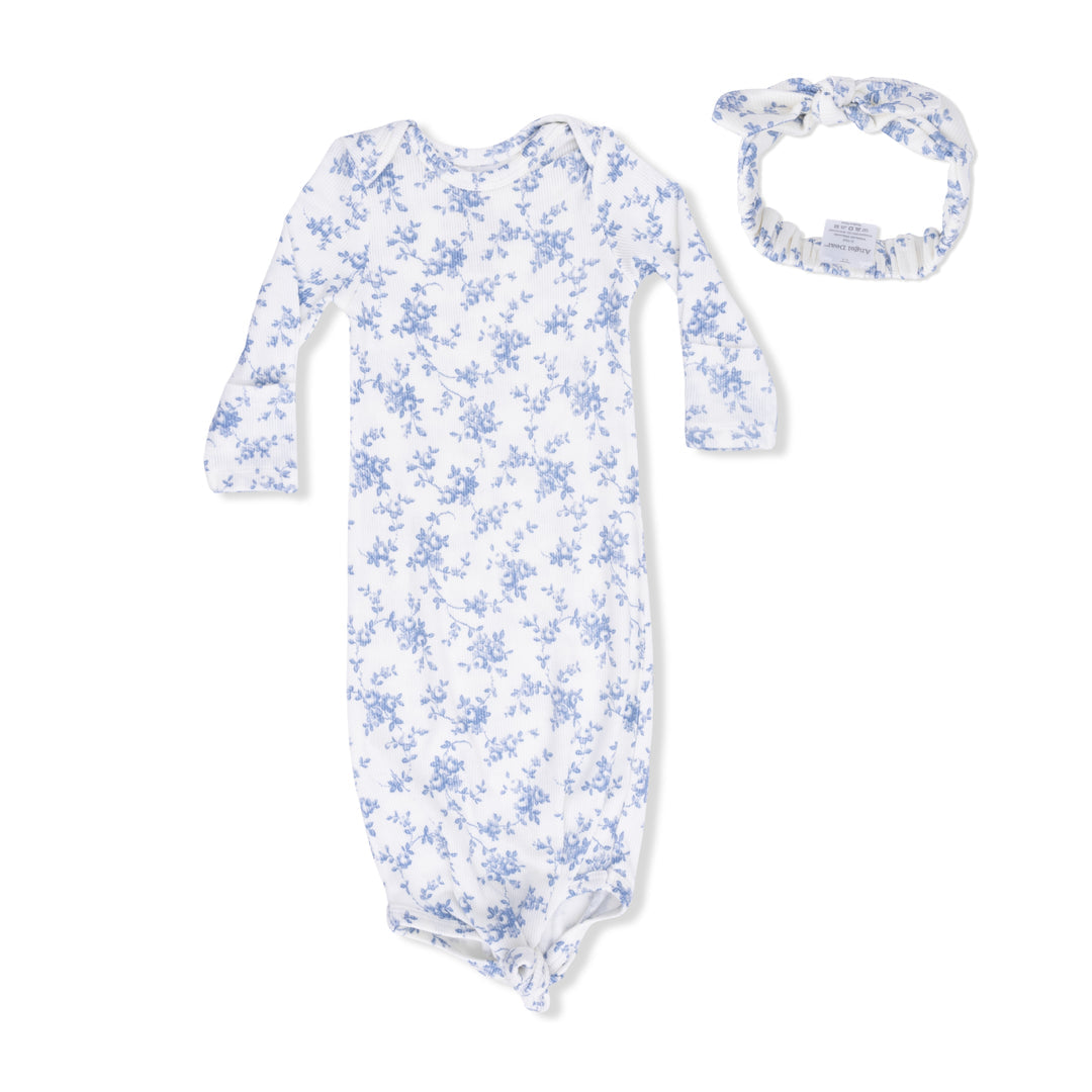 Angel Dear - Baby Blue Vines Floral - Knotted Gown and Headband
