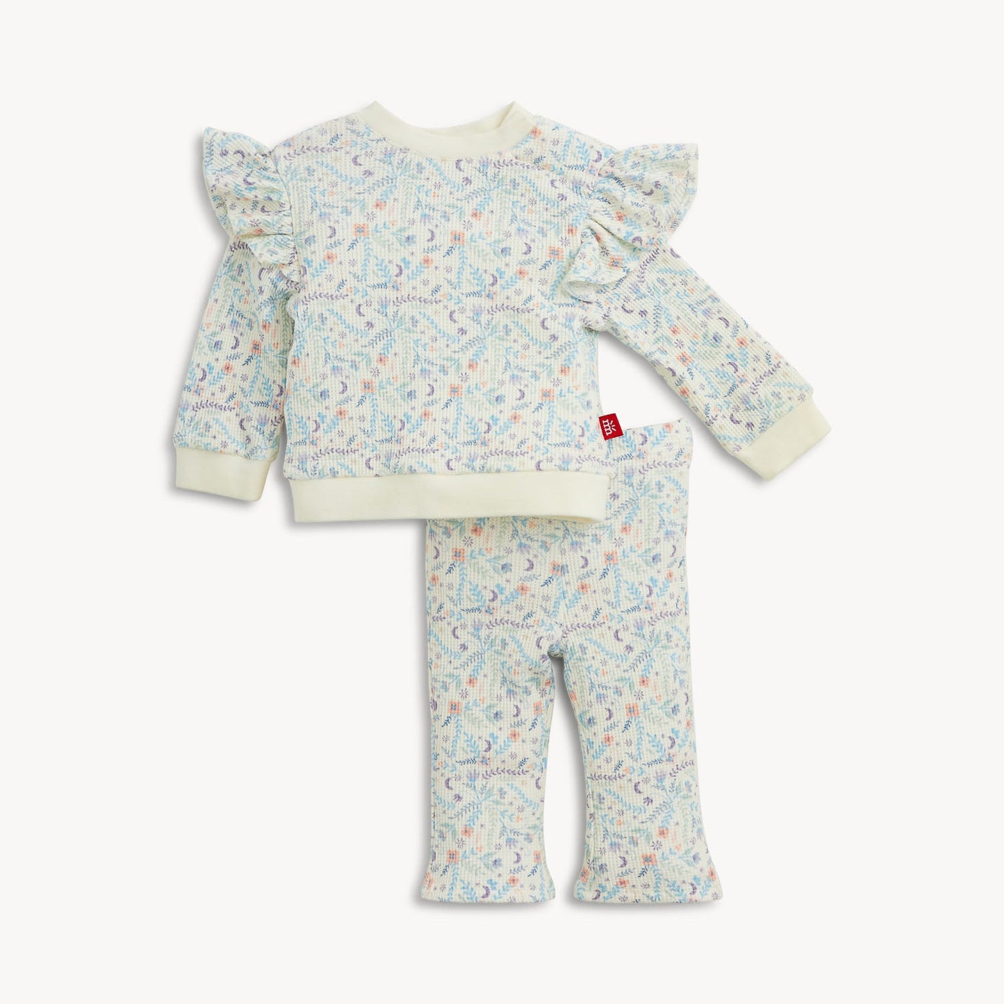White Floral Magnetic Waffle Girls 2 Pc Set