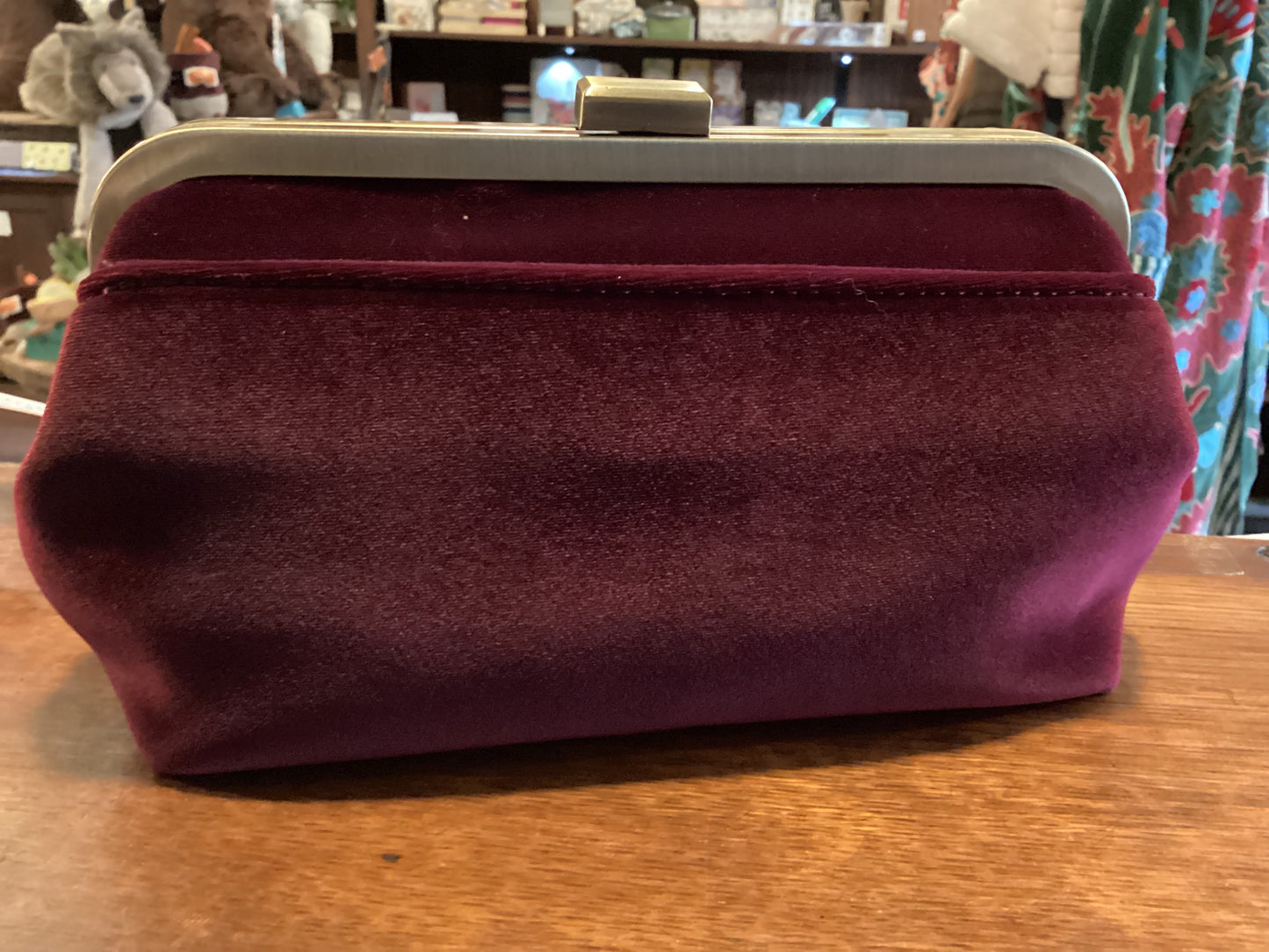 Burgundy Velvet Vivie Frame Lock Convertible Crossbody/Wristlet