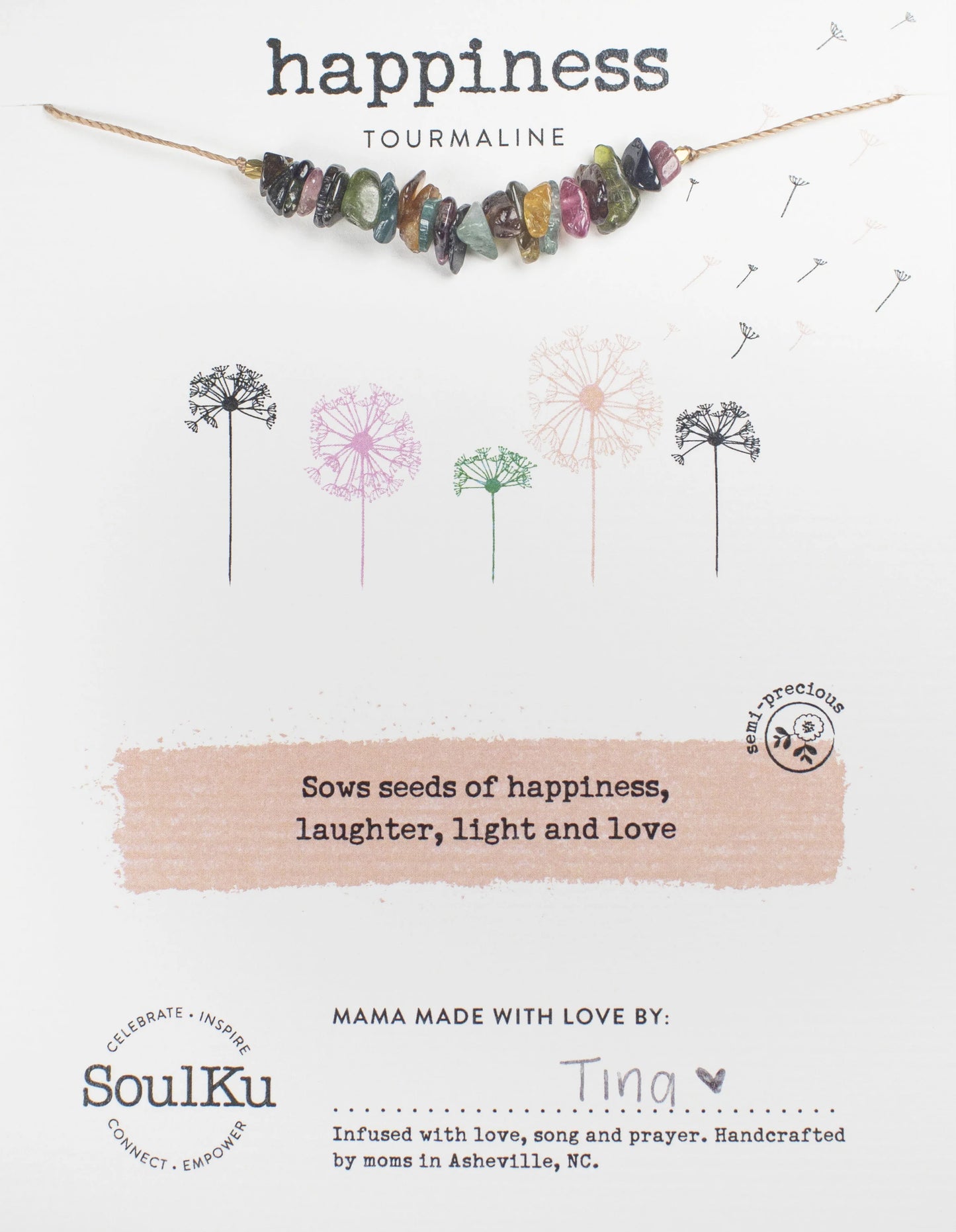 Seeded Card Tourmaline Necklace | Happiness
