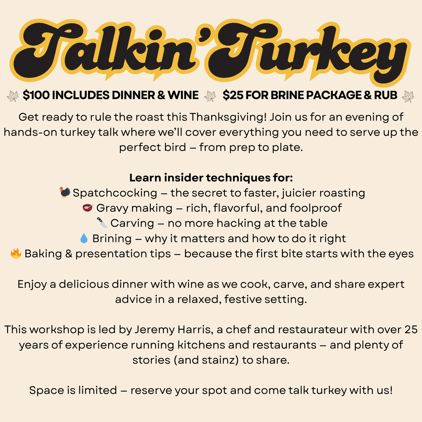 Talkin' Turkey Workshop Registration November 11th, 2025