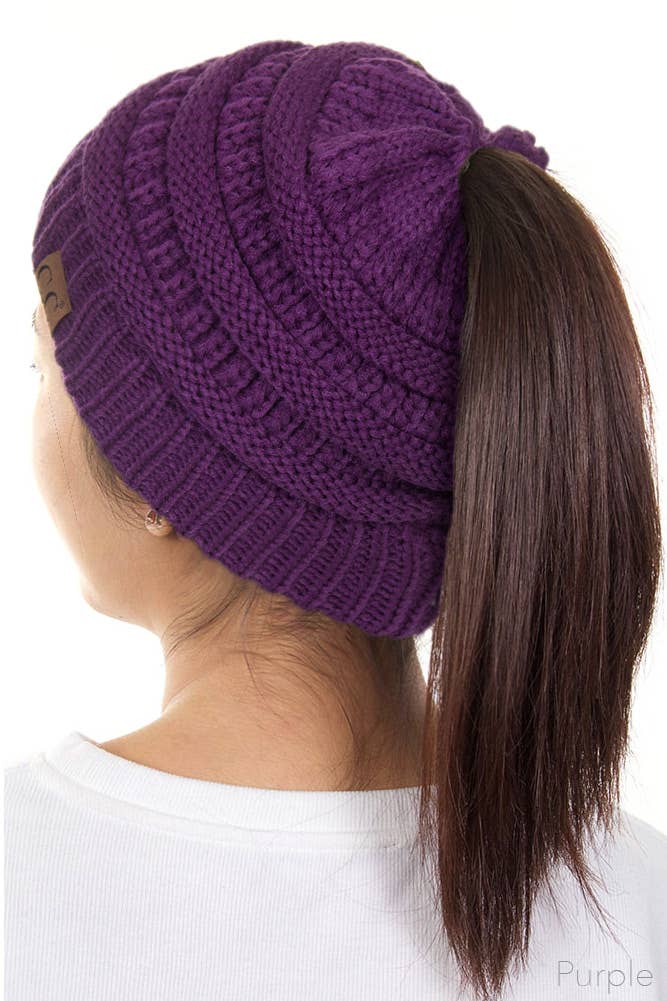Hana - C.C Solid Color Ponytail Messy Bun Beanie