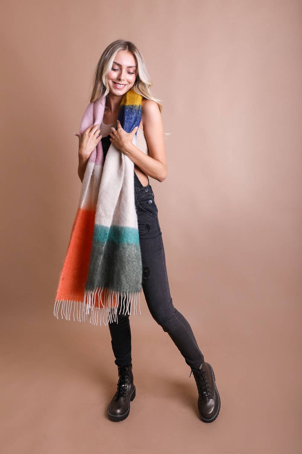 Leto Accessories - Winter Color Block Faux Mohair Scarf - Christmas 2024π