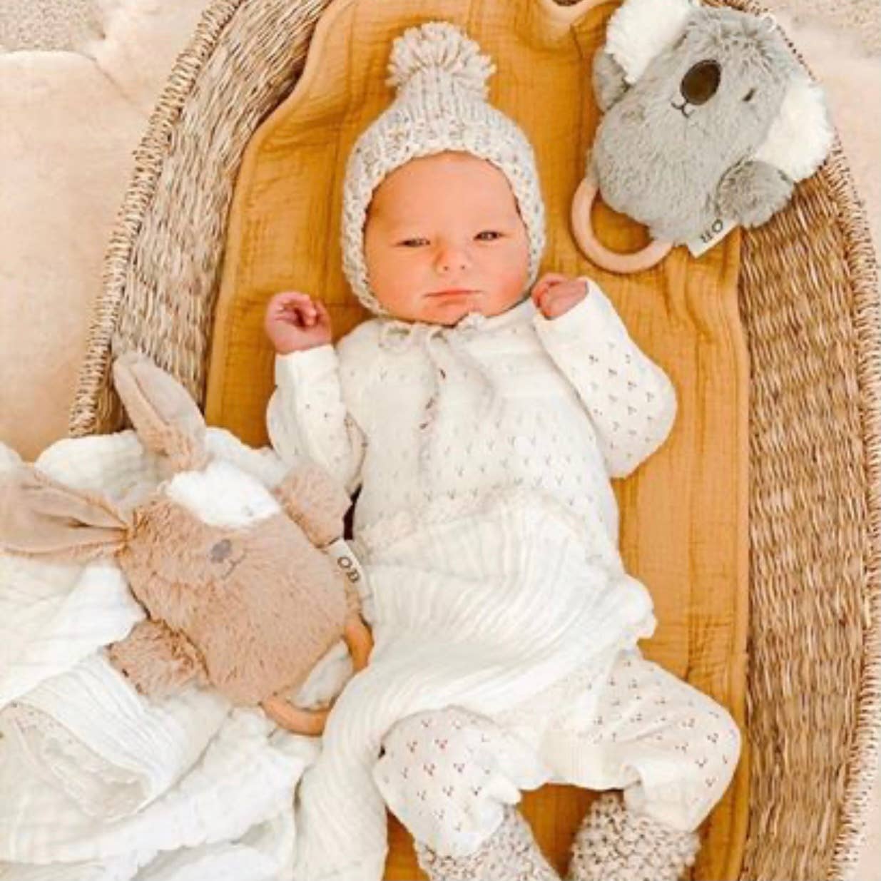 OB - Beau Sage Green Bunny Soft Rattle Toy 6.8"/17cm