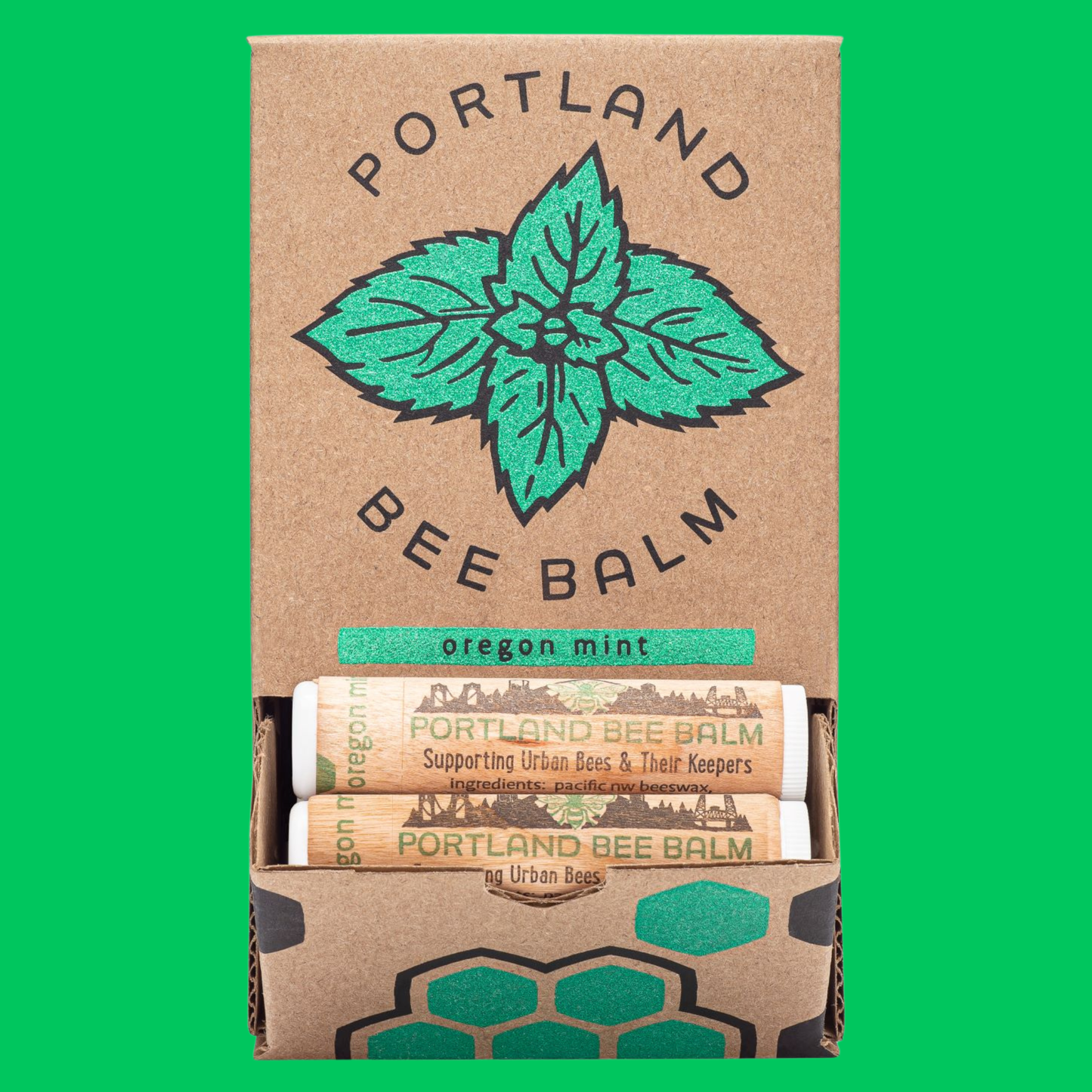 Portland Bee Balm - Oregon Mint Beeswax Lip Balm - Organic w/ Shelf Display