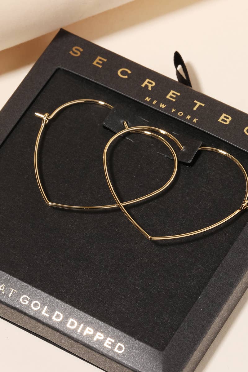 Secret Box Heart Outline Hoop Earrings in Gold