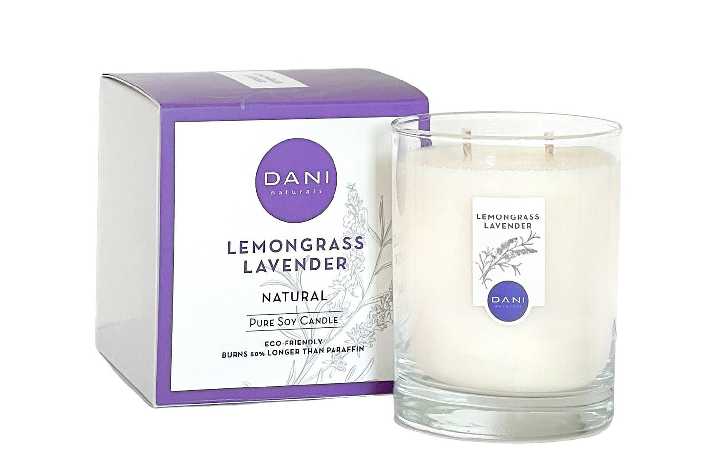 14oz Large Glass Candle, Lemongrass Lavender