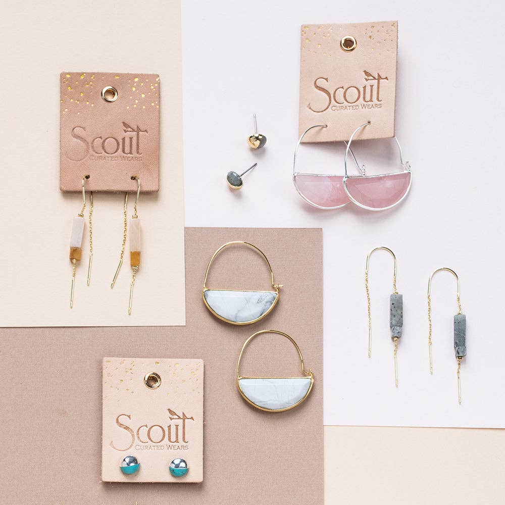 Scout Curated Wears - Rectangle Stone Earring - Amazonite/Amber/Gold