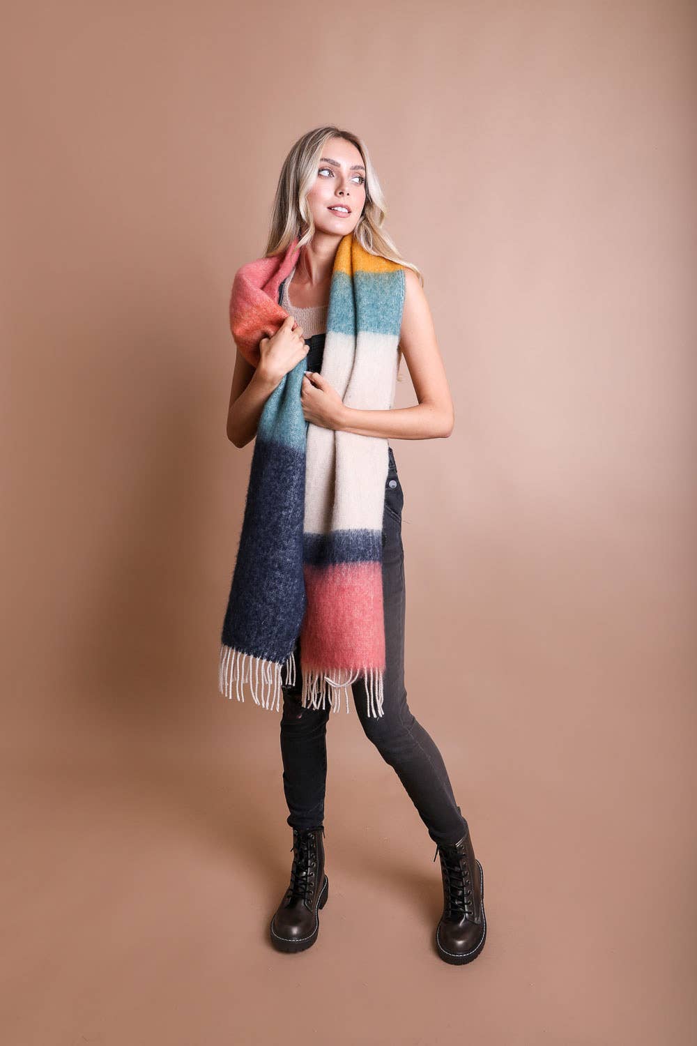 Leto Accessories - Winter Color Block Faux Mohair Scarf - Christmas 2024π