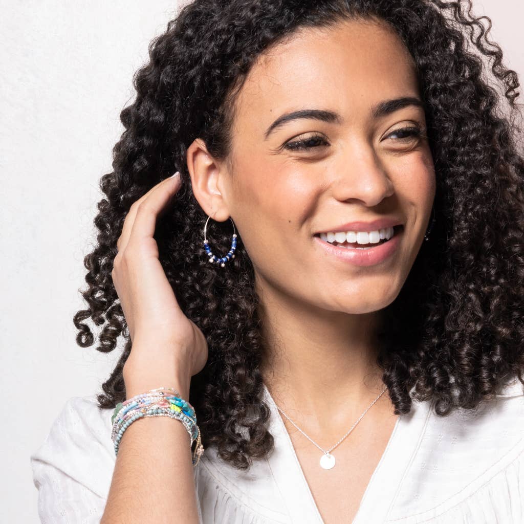 Scout Curated Wears - Stone Disc Hoop Earring - Amazonite/Silver
