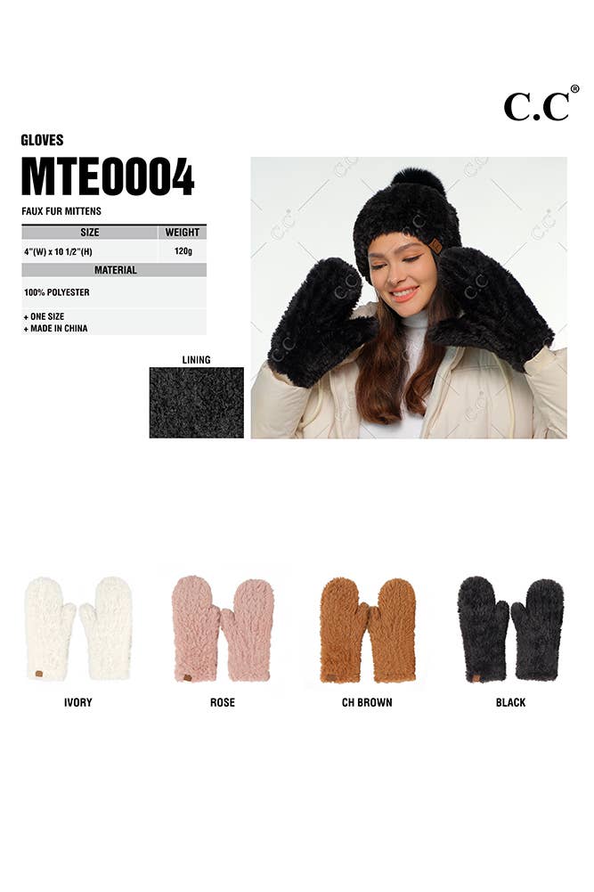C.C Faux Fur Mittens
