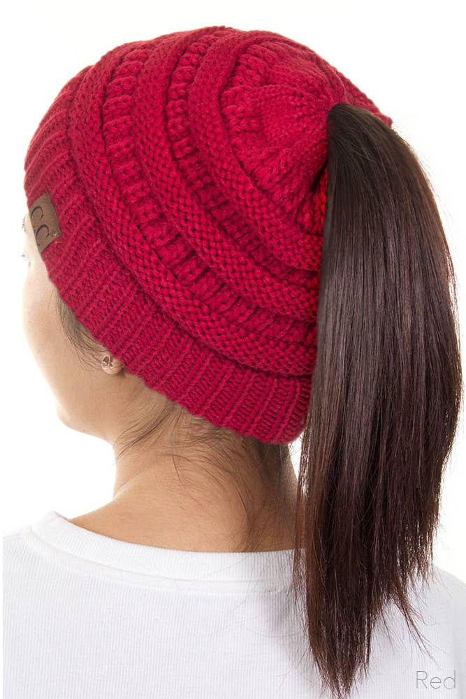 Hana - C.C Solid Color Ponytail Messy Bun Beanie
