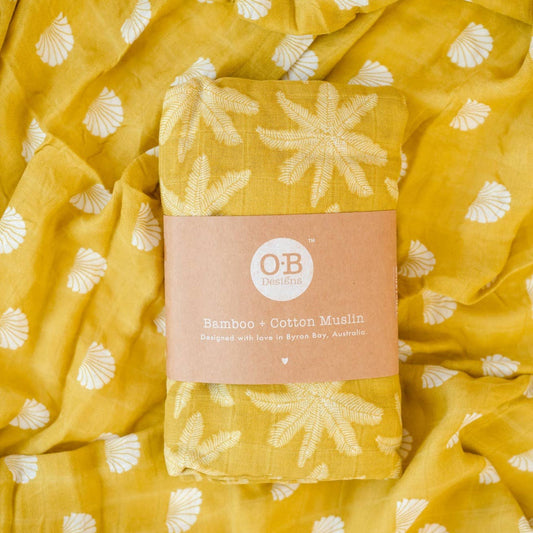 OB - Bamboo + Cotton Muslin Swaddle Wrap Pear - Palm Print