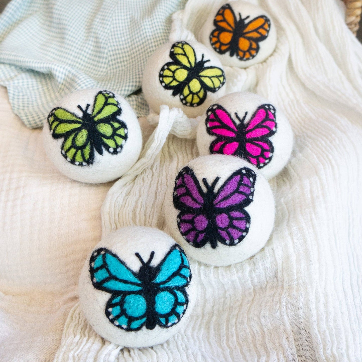 Friendsheep - Rainbow Monarch Butterfly Eco Wool Dryer Ball - Set of 6